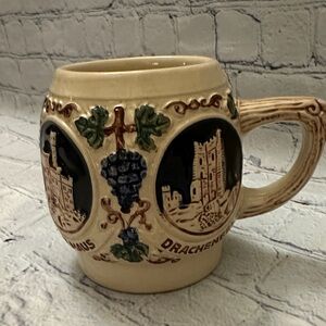 German Vintage  Stoneware Beer Mug with Vineyard Relief Design